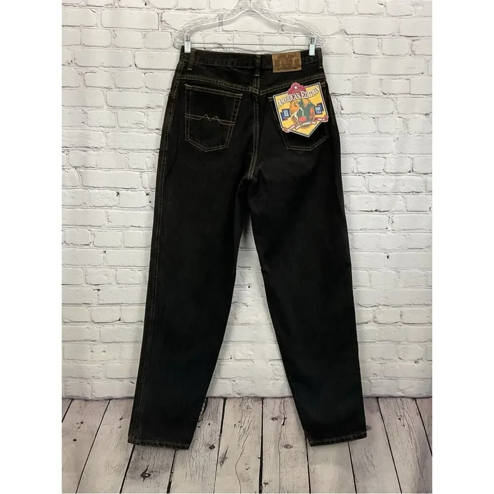 Vintage Rare American Edition Jeans Men 32x34 Black Denim Pleat Straight Leg USA